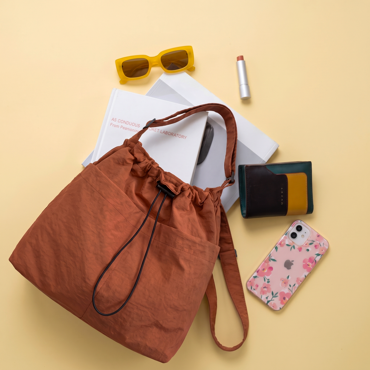 Trendy Korean Style Solid Colour Drawstring Tote Bag