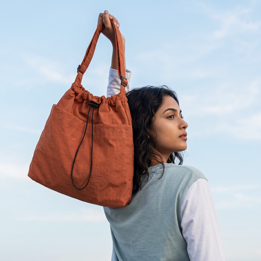 Trendy Korean Style Solid Colour Drawstring Tote Bag
